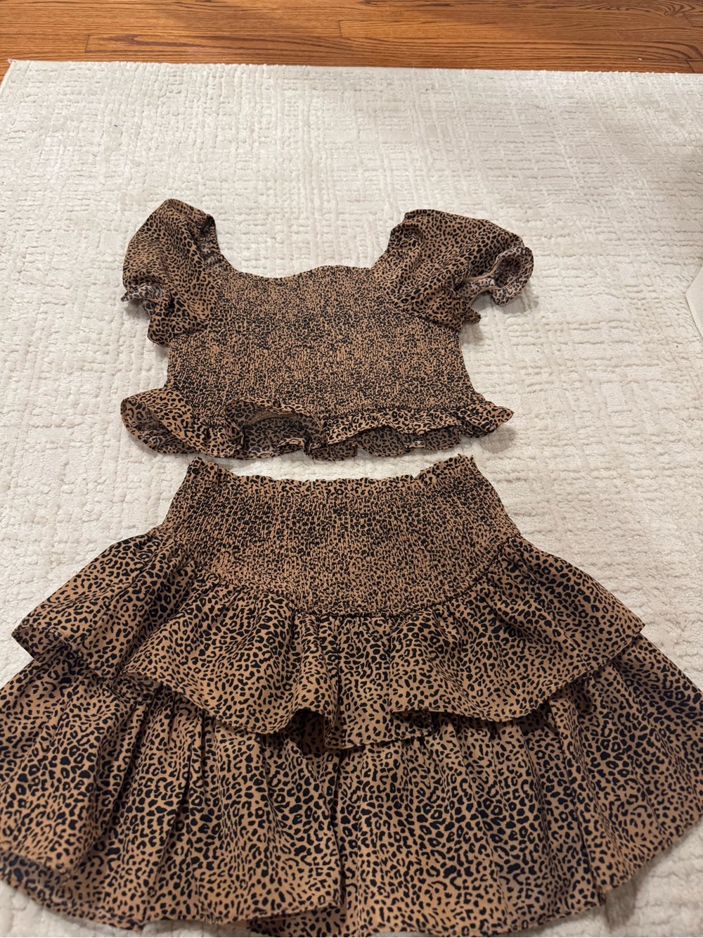 BuddyLove Leopard Print Smocked Two Piece Crop Top & Ruffle Skirt Set Medium
